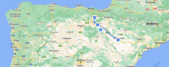 Routekaart roadtrip door Noord-Spanje